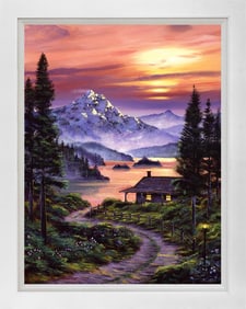 Cabin on the Lake Mixed Media original canvas by David Lloyd Glover