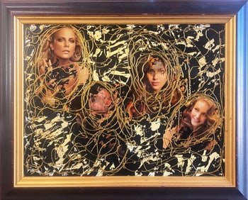 William Verdult original oil with collage on canvas