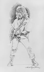EDDIE VAN HALEN SKETCH Original mixed media on paper by David Lloyd Glover