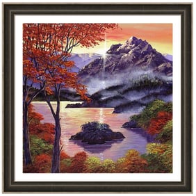 Sunset Over The Mountain Peak Original mixed media on canvas by David Lloyd Glover