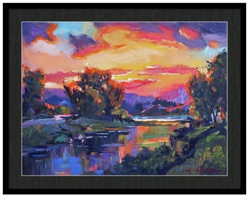 Sunset At Spring Lake Original mixed media on canvas by David Lloyd Glover