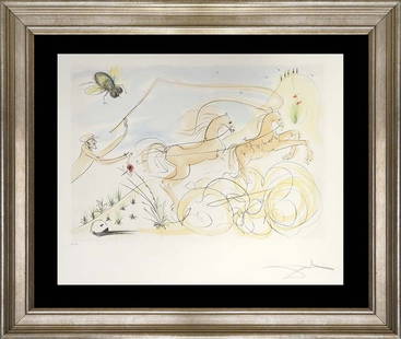 Salvador Dali Limited Edition Original Lithograph Fables Hand signed and numbered (Le Bestiare de la: Salvador Dali Fables Original Lithograph Limited Edition Hand signed and numbered Includes documentation and is custom framed Approx 23 x 18 inches image size