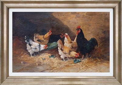 Roosters and Chickens Hand embellished on canvas by David Lloyd Glover