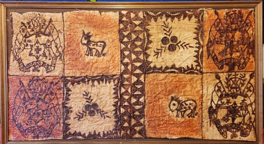 Very Large Old Traditional Ngatu Tapa Bark Cloth Tonga Age Patina This is a ngatu decorated bark or