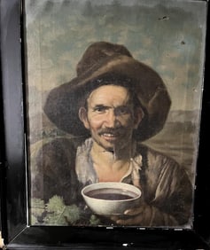 Old studio oil painting by Los Borrachos de Velazquez. Artist illegible signature.