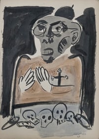 Manolo Millares 1963 Original on paper 14x10 inches