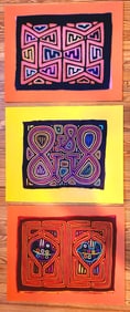 THREE WORKS MOLAS WORKS INDIGENOUS DESIGNS ABSTRACTION FRAMED