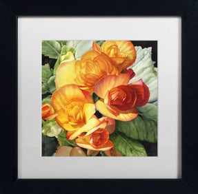 Donna Lesley #57 Red and Gold Begonia Limited Edition ink on paper hand signed by the estate.