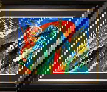Franz Marc Animaux Fabuleaux on canvas Limited Edition Abstract: Franz Marc Animaux Fabuleaux on canvas Limited Edition. Abstract Animaux Fabuleaux. Limited edition ink on archival paper. The signature is in the plate. Approx 26 x 30 inches. Custom framed.