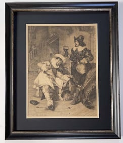 The Drinking Song Etching by F. Roybet from 1883