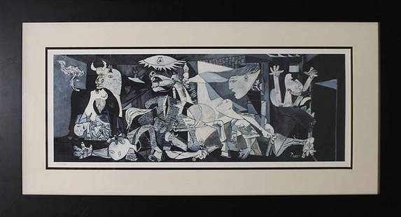 Pablo Picasso Limited Edition Guernica after Pablo Picasso Collection Domain: Pablo Picasso Limited edition Lithograph Guernica. Custom framed. Estate signed. From the Collection Domaine Picasso. Includes certificate of authenticity. Approx. 24x34 inches in size