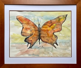 Salvador Dali Watercolor and Ink on archival Arches paper in the style of Magritte