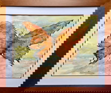 Salvador Dali Watercolor and Ink on archival Arches paper in the style of Magritte: Salvador Dali Watercolor and Ink on archival Arches paper in the style of Magritte Approx 28x20 inches image size custom framed Includes documentation