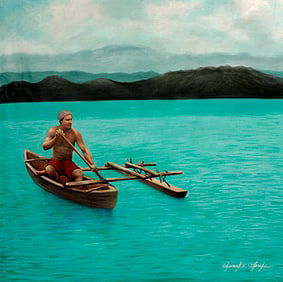Original oil by Eddie Colaric on canvas Outrigger Eddie Colaric