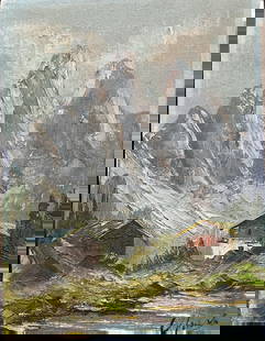 Vintage Original Oil Painting on Canvas. Swiss Alps Scene. 16 x 12 inches.: Vintage Original Oil Painting on Canvas. Swiss Alps Scene. Beautiful Brush Strokes. Hand Signed. 16 x 12 inches. step