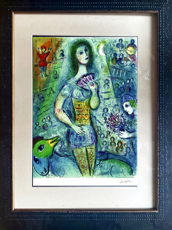 Marc Chagall Limited Edition Lithograph: Marc Chagall Limited Edition on Arches paper. Numbered edition and signed in the plate. Approx 30x22 inches custom framed. Includes certificate of authenticity.