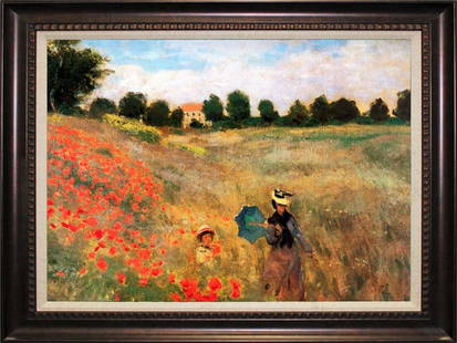 Claude Monet Poppyfield II After Monet. Limited Edition on canvas landscape Hand embellished on: Claude Monet Poppy field II Monet. Limited edition. Hand embellished on canvas after Claude Monet the signature is in the plate. Approx size is 26x28 inches. Includes certificate of authenticity. Cust