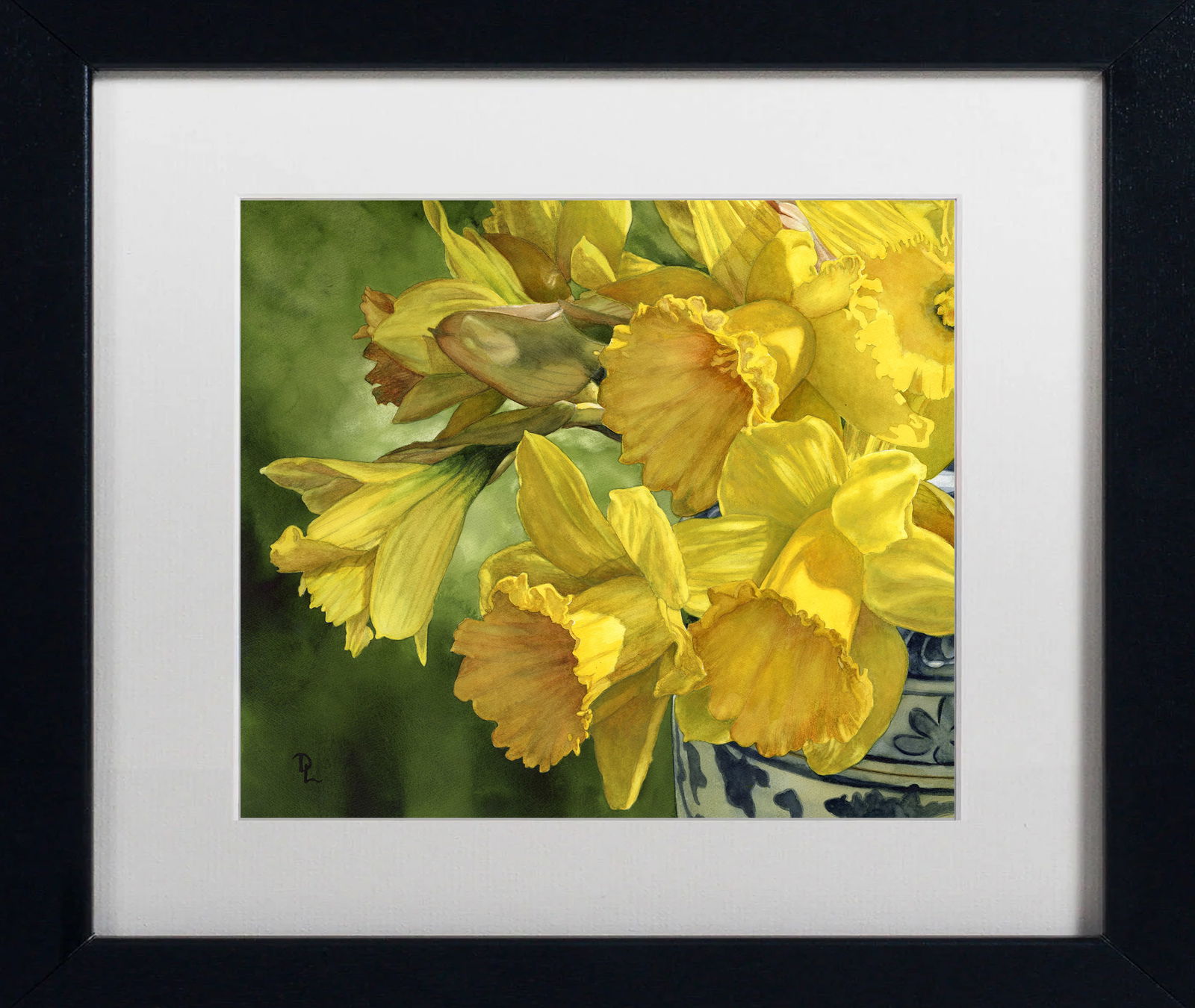 Donna Lesley Daffodils in Chinese Pot Limited Edition ink on paper hand signed by the estate.: Donna Lesley Limited Edition on paper hand signed by the estate. Approx 30x20 inches. Hand signed by the Estate and numbered. Includes certificate.