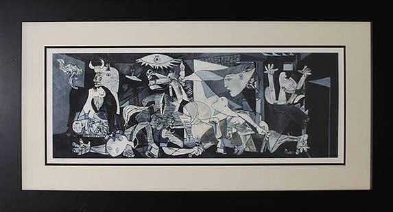 Pablo Picasso Guernica Limited Edition Collection Domain: Pablo Picasso -Limited edition Lithograph after Picasso - Custom framed. Estate signed. From the Collection Domaine Picasso. Includes certificate of authenticity. Approx. 26x32