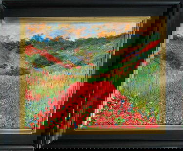 Claude Monet Poppy field at Giverny - Hand embellished on canvas landscape.: Claude Monet- Limited Edition on canvas. Poppy field at Giverny 28 x 38 inches. Hand Embellished Limited Edition. After Claude Monet. The signature is in the plate. Includes Certificate of Authenticit