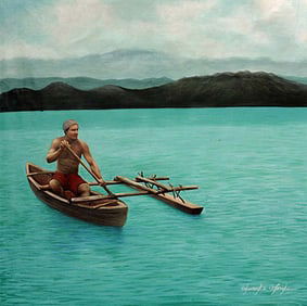 Original oil by Eddie Colaric on canvas Outrigger Eddie Colaric