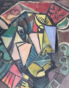 The Painting by Picasso's cubist tempera on paper board.