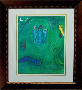 Marc Chagall Lithograph Hand signed Luxor: Marc Chagall Lithograph Hand signed by the artist Marc Chagall. Approx. 10x13 inches. 1977. Custom framed and Includes certificate.