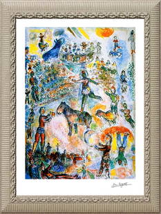 Marc Chagall Great Circus II Lithograph Luxor: Great Circus - Marc Chagall. Limited Edition after Marc Chagall lithograph. The signature is in the plate. Includes certificate of authenticity. Approx. 24 x 30 inches. Custom framed.