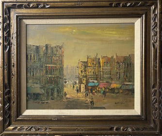 Roven Paris Cityscape Original oil on canvas very good condition Original frame 28 x 24 inches