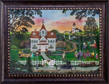 Jane Wooster Scott Limited Edition Canvas hand embellished ink on canvas The Quilting Club