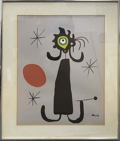 Miro Lithograph "Woman in front of Sun" Original Vintage aluminum Frame 24 x 30 inches 1970's