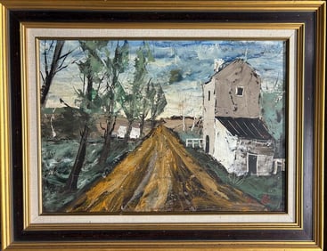 French village 1915 Oil painting signed Jerome Balleroy 27 x 20 inches Original frame