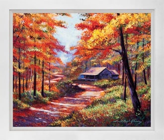 Cabin in the Woods Mixed Media Original on canvas by David Lloyd Glover