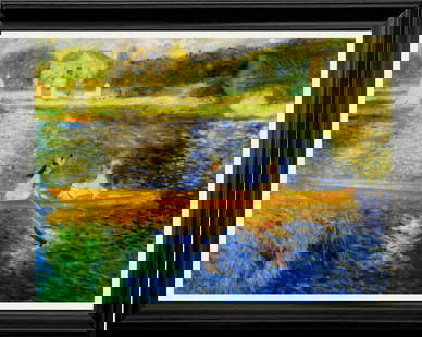 Pierre Renoir The Skiff Hand embellished on canvas landscape: Pierre Renoir-Hand Embellished Limited-Edition ink on canvas-The Skiff. Includes certificate of authenticity. Approx. 26x32 inches. The signature is in the plate.