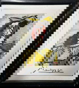 Pablo Picasso Lithograph Marina Picasso Collection from 1982.: Pablo Picasso Lithograph Marina Picasso Collection from 1982. Authorized by Picasso. Signed in the plate Approx 24x19 inches image size Custom framed and includes certificate