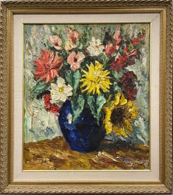 Vintage Original oil painting 1940s Heavy palette work Signed