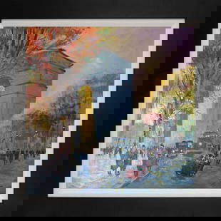 Michael Schofield Hand Embellished on canvas Paris: Michael Schoefield hand embellished on Canvas. Approx 20 x 20 image inches. Custom framed. Includes certificate of authenticity. Hand signed by the artist. Landscape. This work was purchased directly