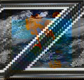 Arina Zodiac Pisces Series Hand Embellished Limited Edition Gemini: Arina Zodiac Series pisces Limited Edition Hand Embellished ink on canvas. Approx 30 x 30 inches. Includes certificate of authenticity. Custom framed. Hand signed by the artist. Limited edition of 25.