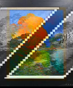 Original mixed media on canvas Michael Schofield Landscape: Michael Schofield. Original mixed media on canvas. Approx 30x24 image size inches. Hand signed by the artist. Custom framed. Includes Certificate of Authenticity. One of a kind. This work was