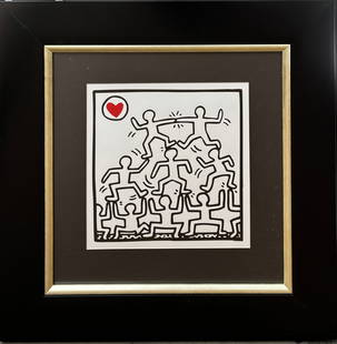 Keith Haring Lithograph from 1984: Keith Haring Lithograph from 1984. Approx 12x12 inches image size and 22x22 inches custom frame. Includes certificate.