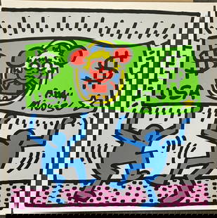 Keith Haring Andy Mouse Serigraph.: Keith Haring Andy Mouse Serigraph from 1986. Approx 38 x 38 inches Silkscreen in colors on museum board. Working Trial Proof Includes certificate and printers official stamps.