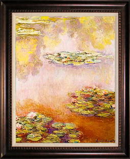 Claude Monet Limited Edition Nympheas on canvas Hand embellished on canvas: Claude Monet-Limited Edition-Nymphae's approx. 26 x 30 inches. Hand Embellished canvas after Claude Monet Monets signature is in the plate. Custom framed. Includes Certificate of Authenticity.