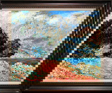 Claude Monet Cap Martin Hand embellished on canvas landscape Limited Edition: Claude Monet- Giverny Hand embellished Limited Edition on canvas -Cap Martin after Claude Monet size 26 x 32 inches. Custom framed. Includes Certificate of Authenticity.