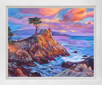 Sundown at Lone Cypress Original mixed media on canvas by David Lloyd Glover