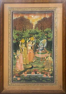 Indian original painting on fabric: Hand painted on fabric 30 x 32 inches image step