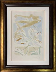 Salvador Dali Limited Edition Le Chene et le Roseau from the Fables of Fontaine (Le Bestiare de la: Salvador Dali Le Chene et le Roseau from the Fables of Fontaine (Le Bestiare de la Fontaine Dalinise) 1974. Limited Edition Lithograph. Salvador Dali Hand signed and numbered by Dali. Custom framed an