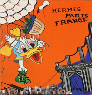 Daffy Got Caught in Paris! Original on canvas by Art Chorny: Daffy Got Caught in Paris Original on canvas by Art Chorny Approx 30x30 inches One of a kind original Hand signed by the artist and includes certificate of authenticity.