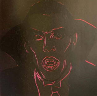 Andy Warhol Screenprint Dracula  1981 from the Myths Suite Serigraph: Dracula Andy Warhol Serigraph Screenprint and Colophon. 1981. Approx 38x38 inches. This working trial proof was made outside the regular edition during the process of image development and production.