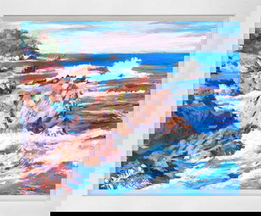 Central Coast at Carmel Original mixed media on canvas by David Lloyd Glover: Original mixed media on canvas by David Lloyd Glover. One of a kind original Hand signed by David Lloyd Glover. Approx 22x26 inches Custom framed and includes Certificate of Authenticity. Artwork