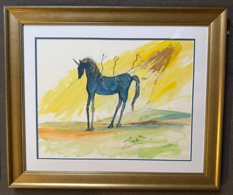 Salvador Dali Watercolor and Ink on archival Arches paper in the style of Magritte